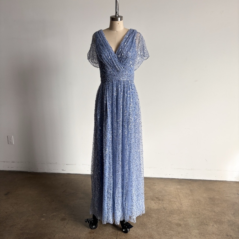 $995 NWOT Theia “Sabine” Beaded and Sequined Maxi Dress in Slate Sz 4 - Picture 4 of 11